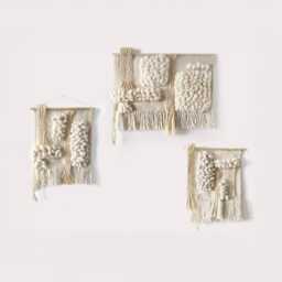 Set Of 3 Woven Wall Hangings Neutral Earth Tone Tapestries
