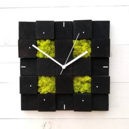Square Wood Wall Clock Modern Scandinavian Moss Decor - thumbnail 3