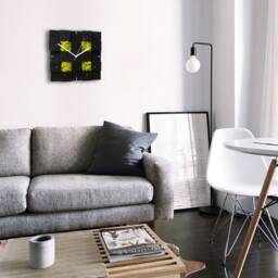 Square Wood Wall Clock Modern Scandinavian Moss Decor - thumbnail 2