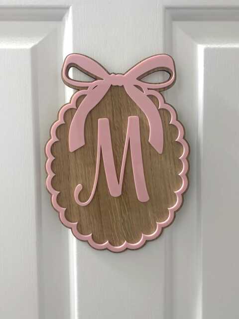 Personalised Wood Acrylic Letter Bow Wall Hanging - Kids Room Door Decor - image 1