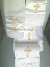 Rush Order Personalized Baptism Towels & Oil Sheet For Greek Orthodox Baptism, Bath Towel, Embroidered Gold