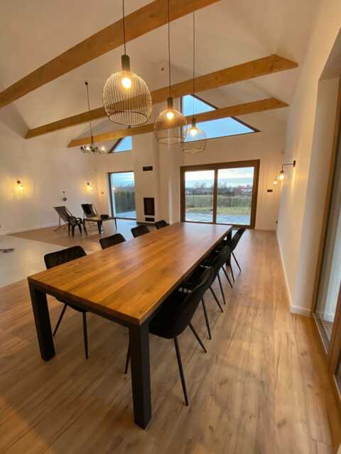 Solid Oak Dining Table With End Pin Frame Legs - Hardwood Industrial Rustic Durable 035 - image 1