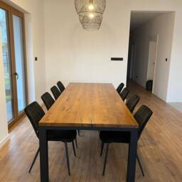 Solid Oak Dining Table With End Pin Frame Legs - Hardwood Industrial Rustic Durable 035 - thumbnail 2
