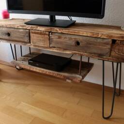 Vintage Tv Stand/Board Made From Euro Pallets, Hairpin Legs, Industrial Design, Rustic Sideboard, Reclaimed Wood, Upcycled Table, Wooden Furniture - thumbnail 2