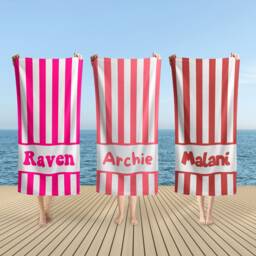 Personalized Striped Beach Towels, Custom Name Pool Bachelorette Party Favor, Gifts, Wedding Gift For Her, Girls Trip - thumbnail 1
