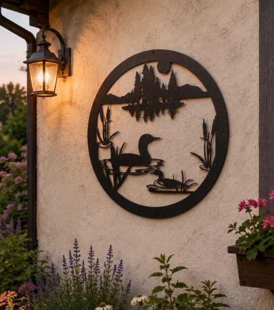 Loon Art Metal Sign Lake Scene Wildlife Wall Hanging Round Black Bird Nature Water Cabin Home Dad Gift Parent Present Cottage Rustic - image 1