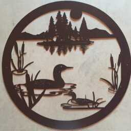 Loon Art Metal Sign Lake Scene Wildlife Wall Hanging Round Black Bird Nature Water Cabin Home Dad Gift Parent Present Cottage Rustic - thumbnail 2