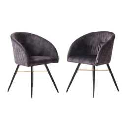Set Of 2 Vittorio Velvet Dining Chairs - Quilted Modern Accent Chair With Metal Legs - thumbnail 2