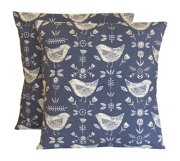 "Narvik Birds Cushion Covers Blue White Scandinavian Style, Set Of 2 - 16""-24" - thumbnail 1