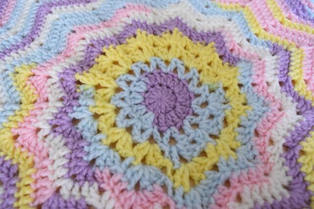 Hand Crocheted Pastel Baby Blanket Star Ripple Design - image 1