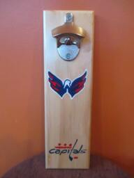 Washington Capitals Wall Mounted Wooden Magnetic Bottle Opener With Cap Catcher Bottle Opener - thumbnail 1