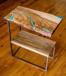 Bed Side End Table Live Edge Bookshelf With Glowing Resin - thumbnail 1