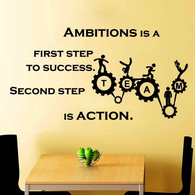 Wall Decals Quote Ambitions & Action Teamwork Motivation Decal Vinyl Sticker Art Design Home Office Decor Window Na321 - image 1