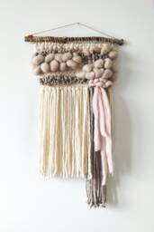 Pink Woven Wall Hanging Boho Nursery Textile Art - thumbnail 1