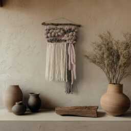 Pink Woven Wall Hanging Boho Nursery Textile Art - thumbnail 2