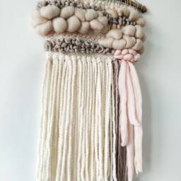 Pink Woven Wall Hanging Boho Nursery Textile Art - thumbnail 4