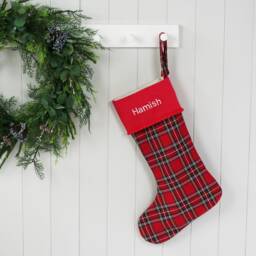 Christmas Stocking - Holiday Personalised Stockings Decorations Red Tartan