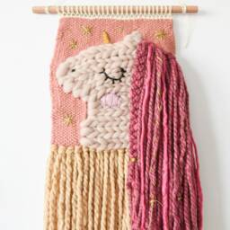 Pastel Boho Nursery Wall Hanging, Handmade Woven Art, Kids Room Decor, Unicorn Theme - thumbnail 2