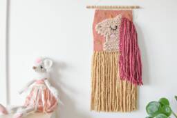 Pastel Boho Nursery Wall Hanging, Handmade Woven Art, Kids Room Decor, Unicorn Theme