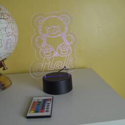 Personalized Teddy Bear Led Night Light Custom Kids Room Decor - thumbnail 2