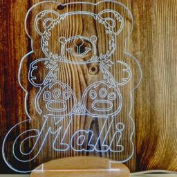 Personalized Teddy Bear Led Night Light Custom Kids Room Decor - thumbnail 3