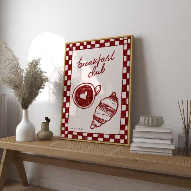 Breakfast Club Art Print Poster, Vintage Food Print, Trendy Retro Fish Illustration, Mid Century Modern Kitchen Wall - image 1