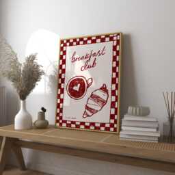 Breakfast Club Art Print Poster, Vintage Food Print, Trendy Retro Fish Illustration, Mid Century Modern Kitchen Wall - thumbnail 1