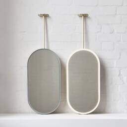 Set Of Two Capsula Ceiling Suspended Illuminated Modern Mirror With Brass Frame