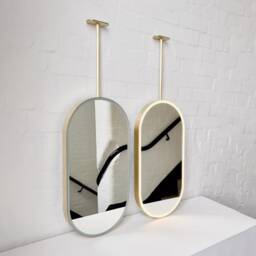 Set Of Two Capsula Ceiling Suspended Illuminated Modern Mirror With Brass Frame - thumbnail 2