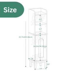 Space Saving Corner Bathroom Storage Cabinet Narrow Unit Adjustable Shelves Arched Door Mdf Base - thumbnail 4