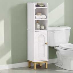 Space Saving Corner Bathroom Storage Cabinet Narrow Unit Adjustable Shelves Arched Door Mdf Base - thumbnail 3