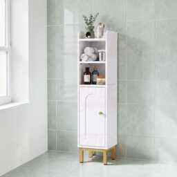 Space Saving Corner Bathroom Storage Cabinet Narrow Unit Adjustable Shelves Arched Door Mdf Base - thumbnail 2