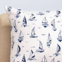 Velero Sailboat Cushion. Marine Blue & White Nautical Yacht Design. 17x17 - thumbnail 3