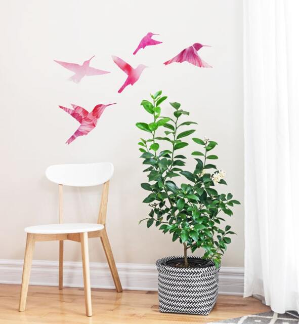 Watercolour Bird Family - Set Of 5 Wall Sticker Decal - Illustration Stickers, Animals Decals, Home Decor, Art