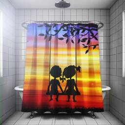 Brother Sister Children Kids Shower Curtain For Siblings Shared Bathroom - thumbnail 2