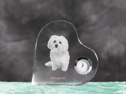 Bolognese - Crystal Clock in The Shape Of A Heart With Image Pure-Bred Dog - thumbnail 1