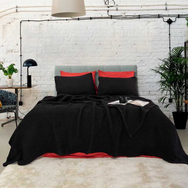 Black Waffle Cotton Blanket Soft Turkish Bedspread, Sofa Throw - image 1