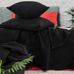 Black Waffle Cotton Blanket Soft Turkish Bedspread, Sofa Throw - thumbnail 2
