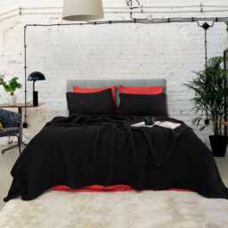 Black Waffle Cotton Blanket Soft Turkish Bedspread, Sofa Throw