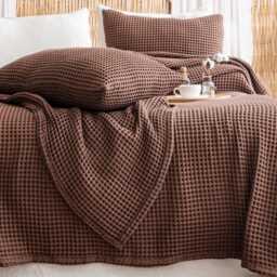 Black Waffle Cotton Blanket Soft Turkish Bedspread, Sofa Throw - thumbnail 4