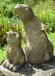 Mother & Baby Moon Gazing Hare Stone Garden Ornaments - thumbnail 1