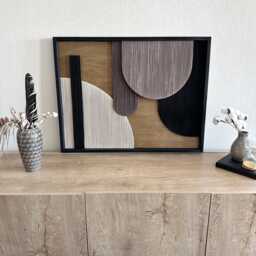 Abstract Fiber Art Frame Geometric Wood Decor - Framed Macrame, Black Frame - 26x34 Inches - thumbnail 1
