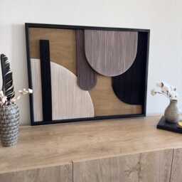 Abstract Fiber Art Frame Geometric Wood Decor - Framed Macrame, Black Frame - 26x34 Inches - thumbnail 3