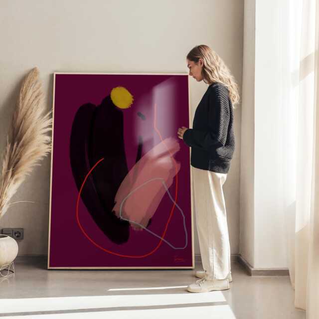 Burgundy Abstract Digital Download - Modern Art Print Unique Wall Decor & Home Artwork - image 1