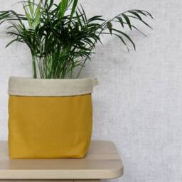 Mustard Yellow Plant Pot Cover, Fabric Planter Sleeve, Warm Minimal Decor - thumbnail 2