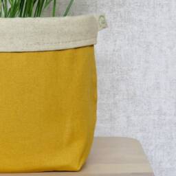 Mustard Yellow Plant Pot Cover, Fabric Planter Sleeve, Warm Minimal Decor - thumbnail 3