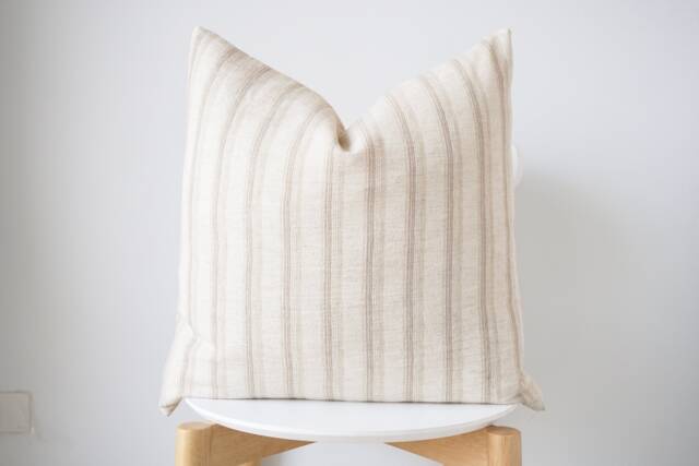 Handmade Hmong Hemp Pillow Cover Neutral Striped Lumbar - image 1