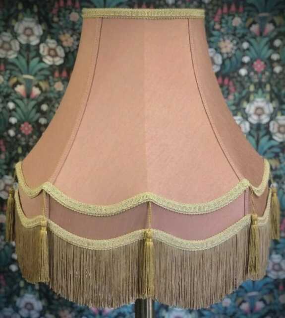 Gold & Pink Fabric Lampshade Handmade Scalloped Shade With Tassels - image 1