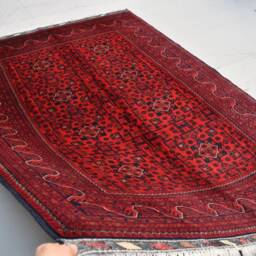Handwoven Afghan Bukhara Rug Turkmen Wool Carpet, Boho Decor - 7.11 X 5.6 Ft - thumbnail 3