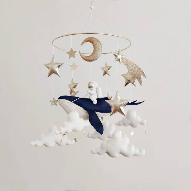 Space Baby Mobile Whale, Astronaut, Moon & Stars - Nursery Decor - image 1